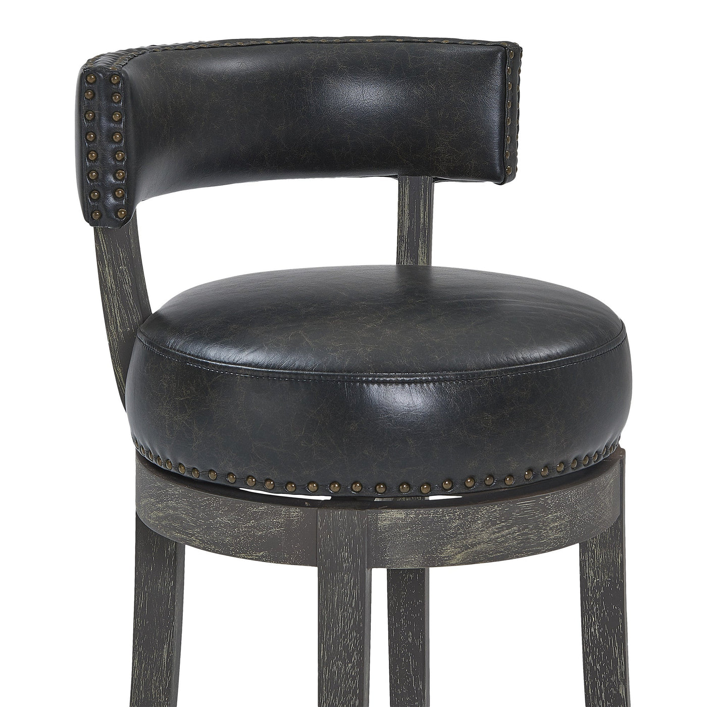 26’ Black And Dark Gray Faux Leather And Wood Swivel Low Back Counter Height Bar Chair - Bar Chairs