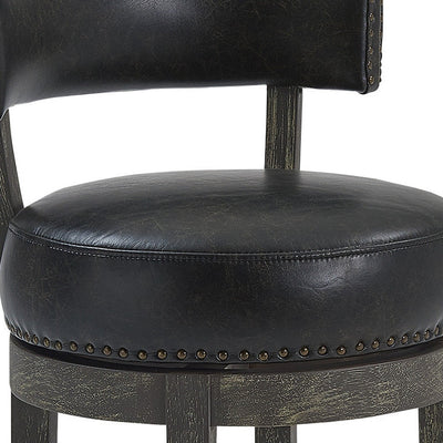 26’ Black And Dark Gray Faux Leather And Wood Swivel Low Back Counter Height Bar Chair - Bar Chairs