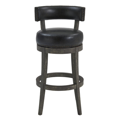 26’’ Black And Dark Gray Faux Leather And Wood Swivel Low Back Counter Height Bar Chair - Bar Chairs