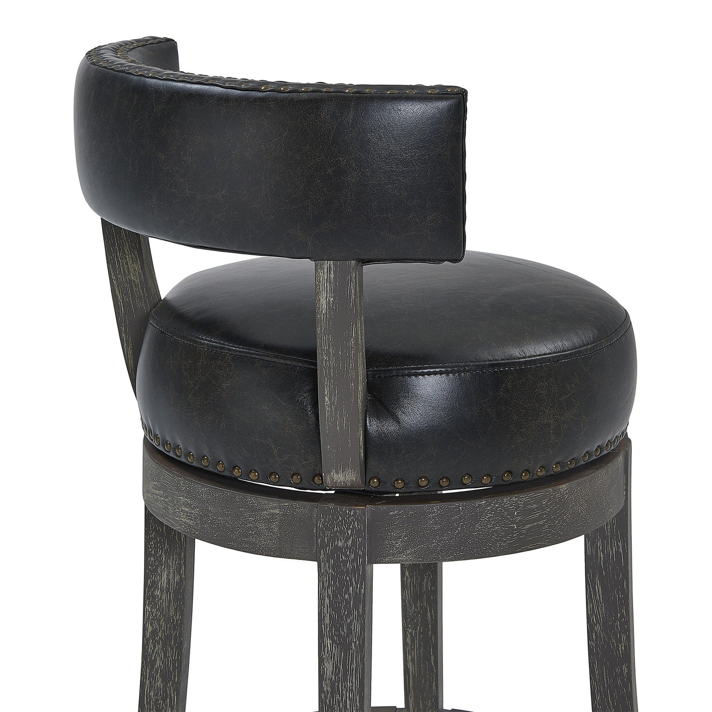 26’’ Black And Dark Gray Faux Leather And Wood Swivel Low Back Counter Height Bar Chair - Bar Chairs