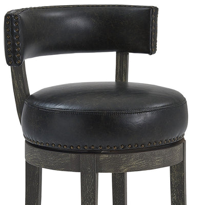 26’ Black And Dark Gray Faux Leather And Wood Swivel Low Back Counter Height Bar Chair - Bar Chairs