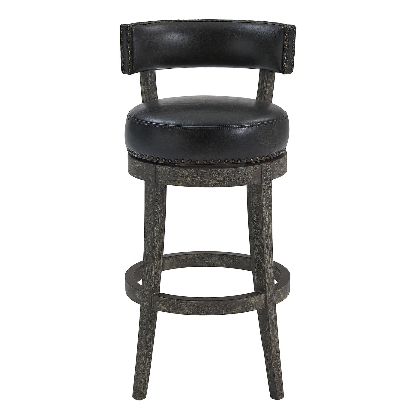 26’ Black And Dark Gray Faux Leather And Wood Swivel Low Back Counter Height Bar Chair - Bar Chairs