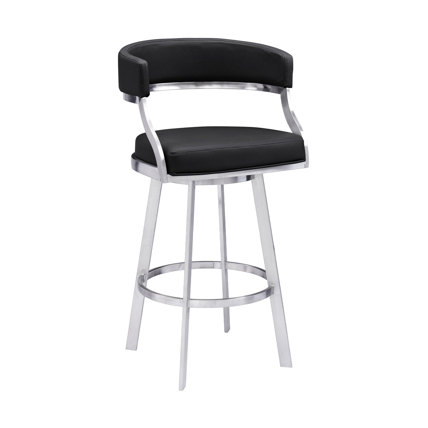 26’’ Black And Silver Faux Leather And Iron Swivel Low Back Counter Height Bar Chair - Bar Chairs