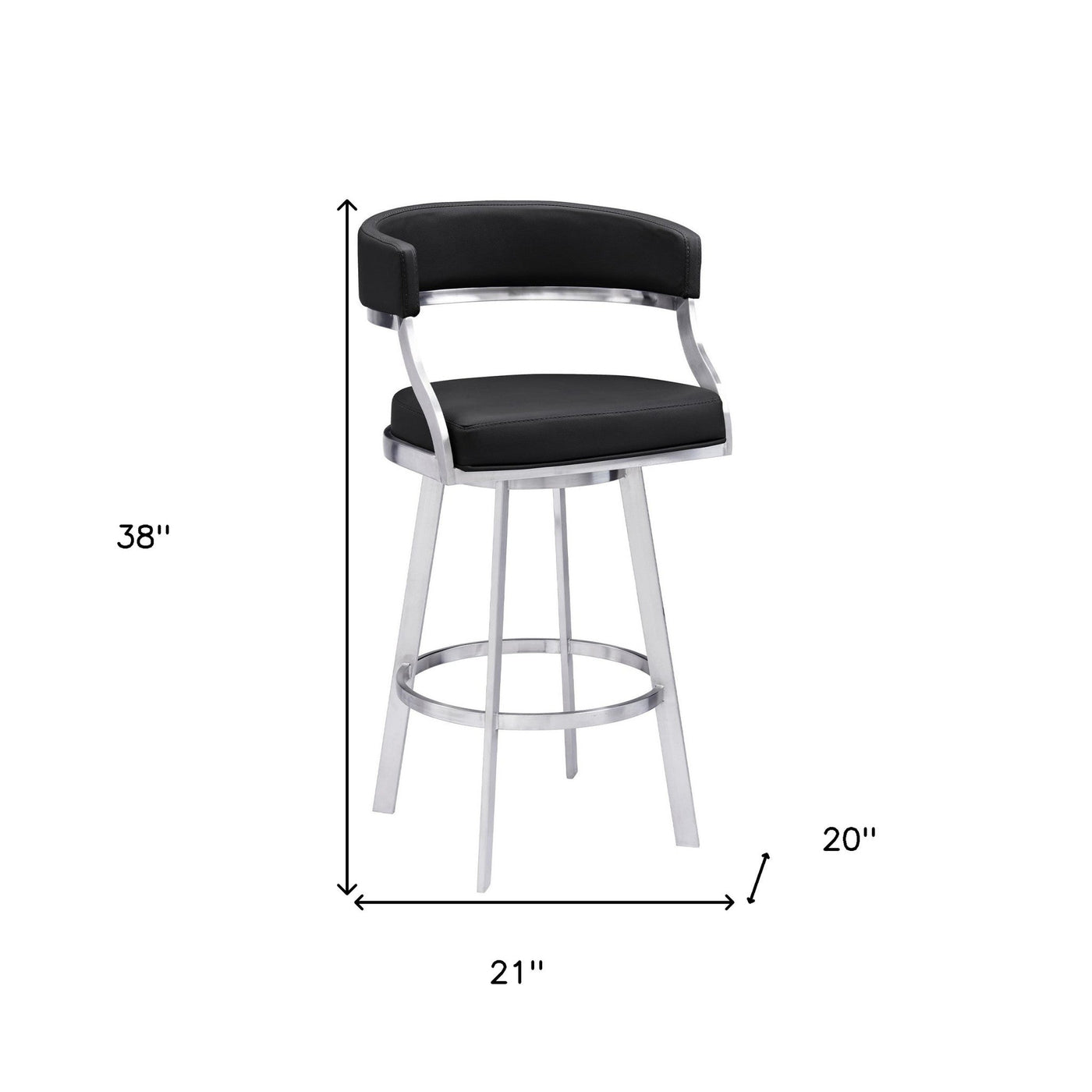 26’’ Black And Silver Faux Leather And Iron Swivel Low Back Counter Height Bar Chair - Bar Chairs