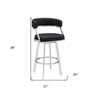 26’’ Black And Silver Faux Leather And Iron Swivel Low Back Counter Height Bar Chair - Bar Chairs