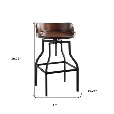 26’ Chestnut And Black Steel Swivel Backless Adjustable Height Bar Chair - Bar Chairs