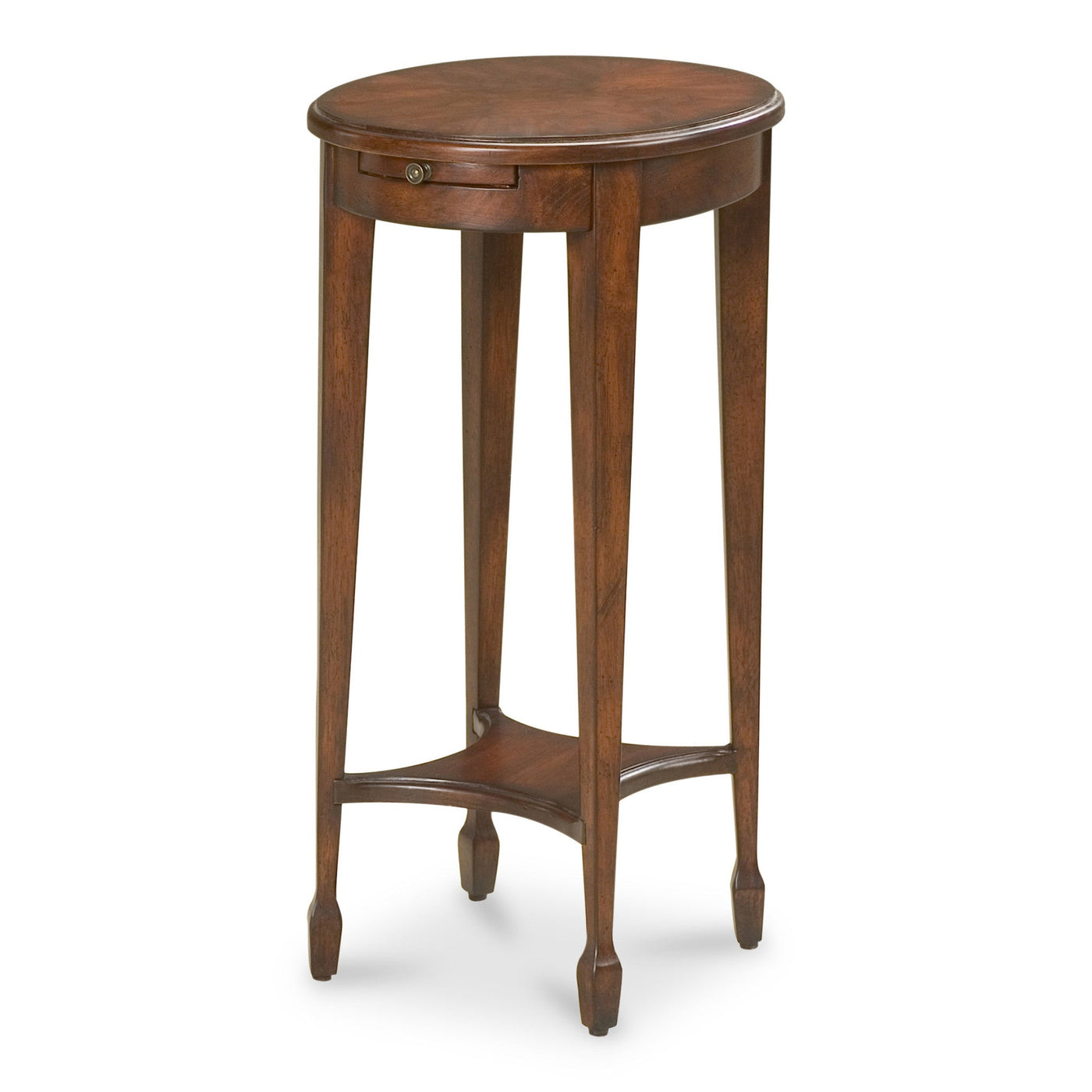 26’ Dark Brown And Cherry Manufactured Wood Oval End Table With Shelf - End-Side Tables