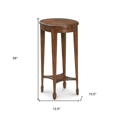 26’ Dark Brown And Cherry Manufactured Wood Oval End Table With Shelf - End-Side Tables