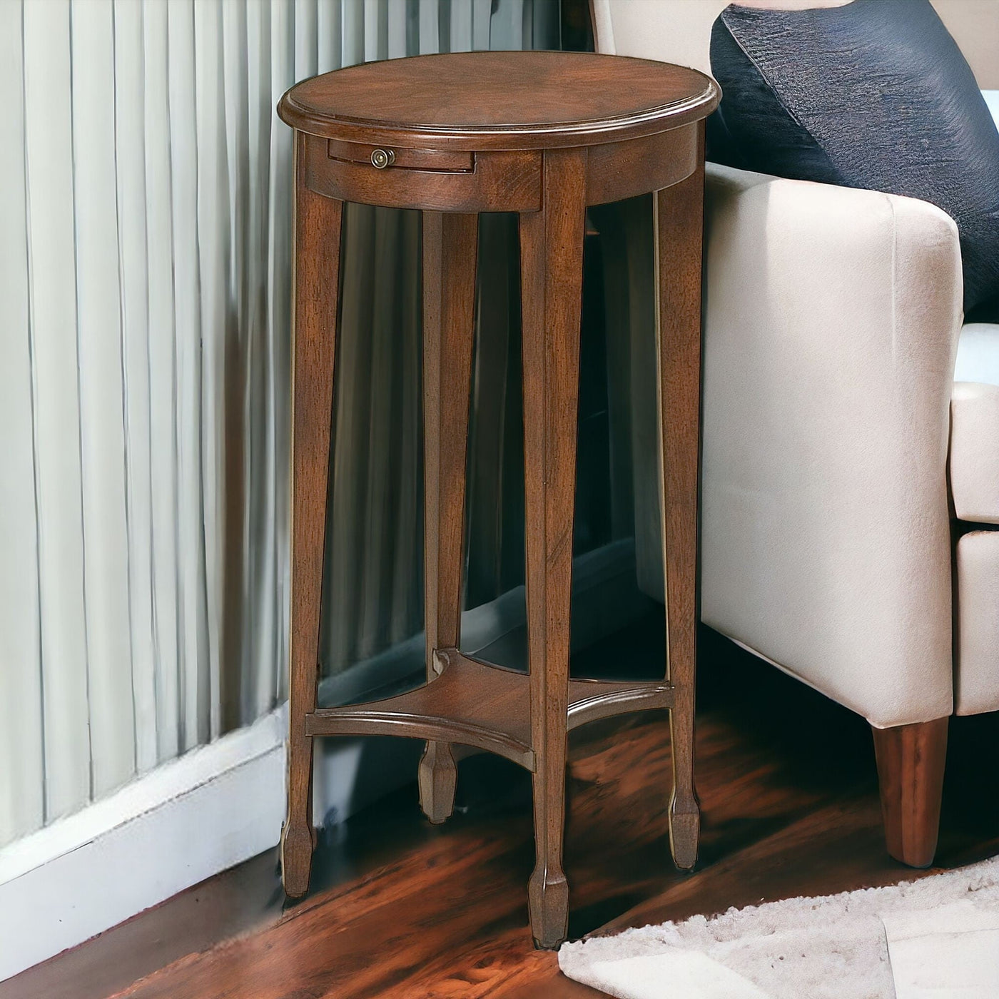 26’ Dark Brown And Cherry Manufactured Wood Oval End Table With Shelf - End-Side Tables