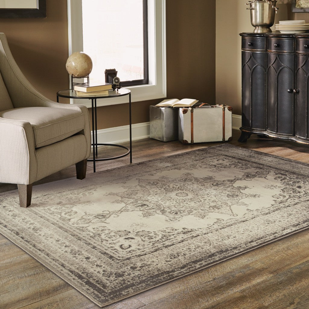 2’X3’ Ivory And Gray Pale Medallion Scatter Rug - 12’ x 15’ - Area Rugs