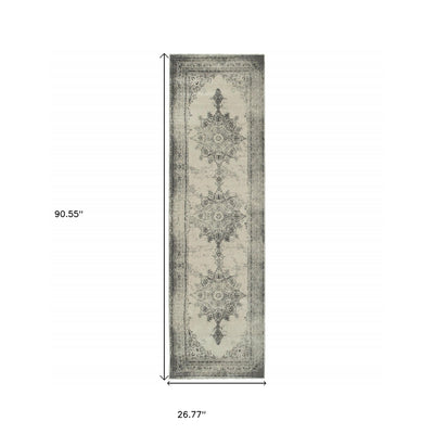 2’X3’ Ivory And Gray Pale Medallion Scatter Rug - Area Rugs