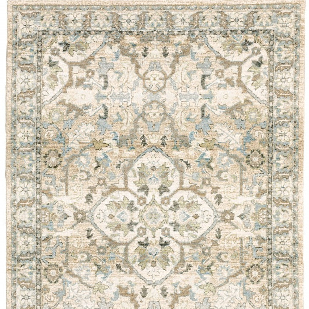 2’X8’ Beige And Ivory Medallion Runner Rug - 10’x14’ - Area Rugs