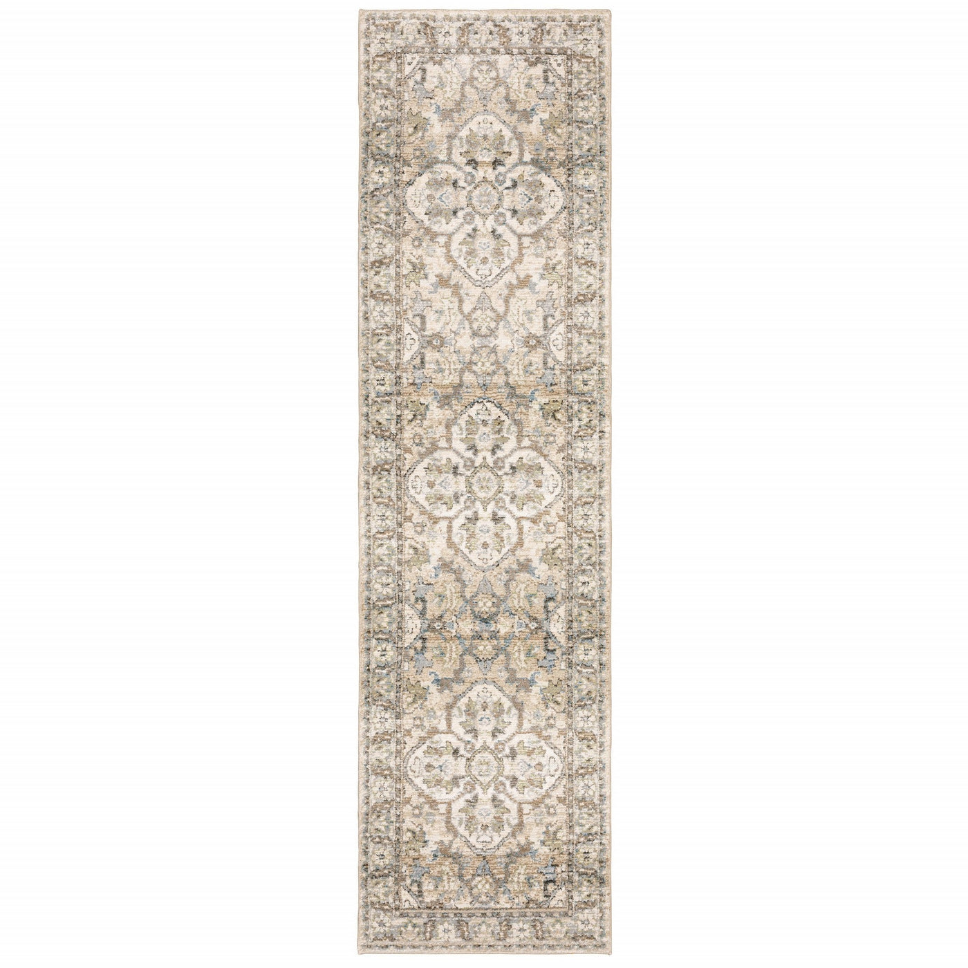 2’X8’ Beige And Ivory Medallion Runner Rug - 8’ Runner - Area Rugs