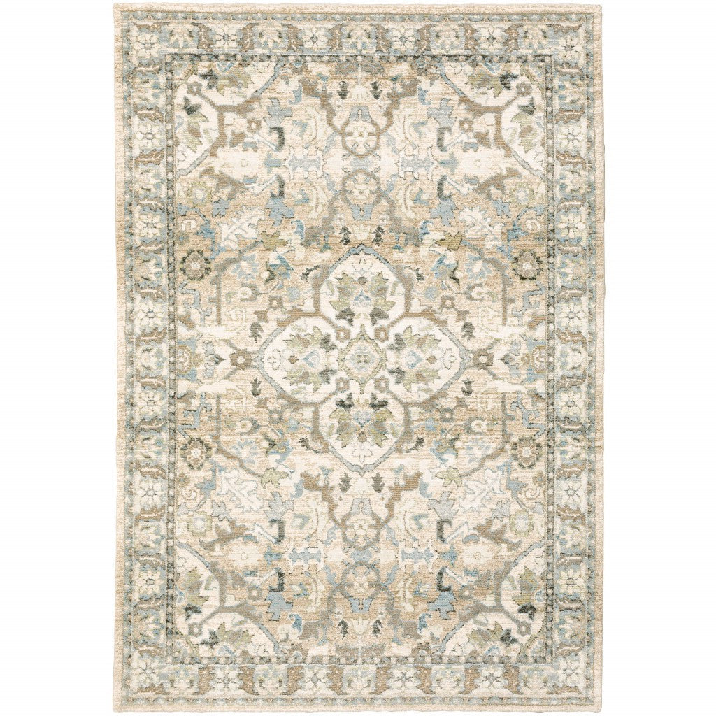 2’X8’ Beige And Ivory Medallion Runner Rug - 8’x10’ - Area Rugs