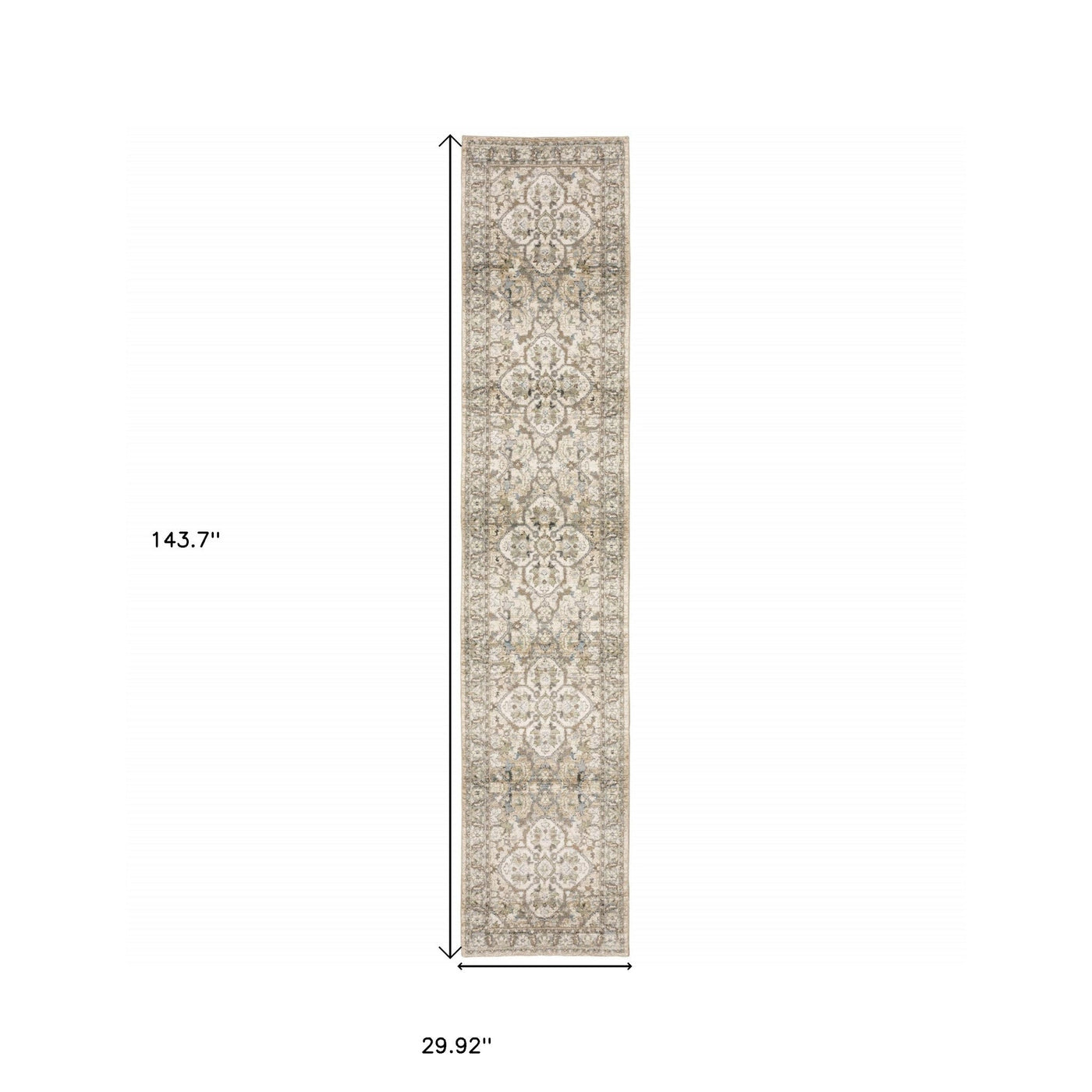 2’X8’ Beige And Ivory Medallion Runner Rug - Area Rugs