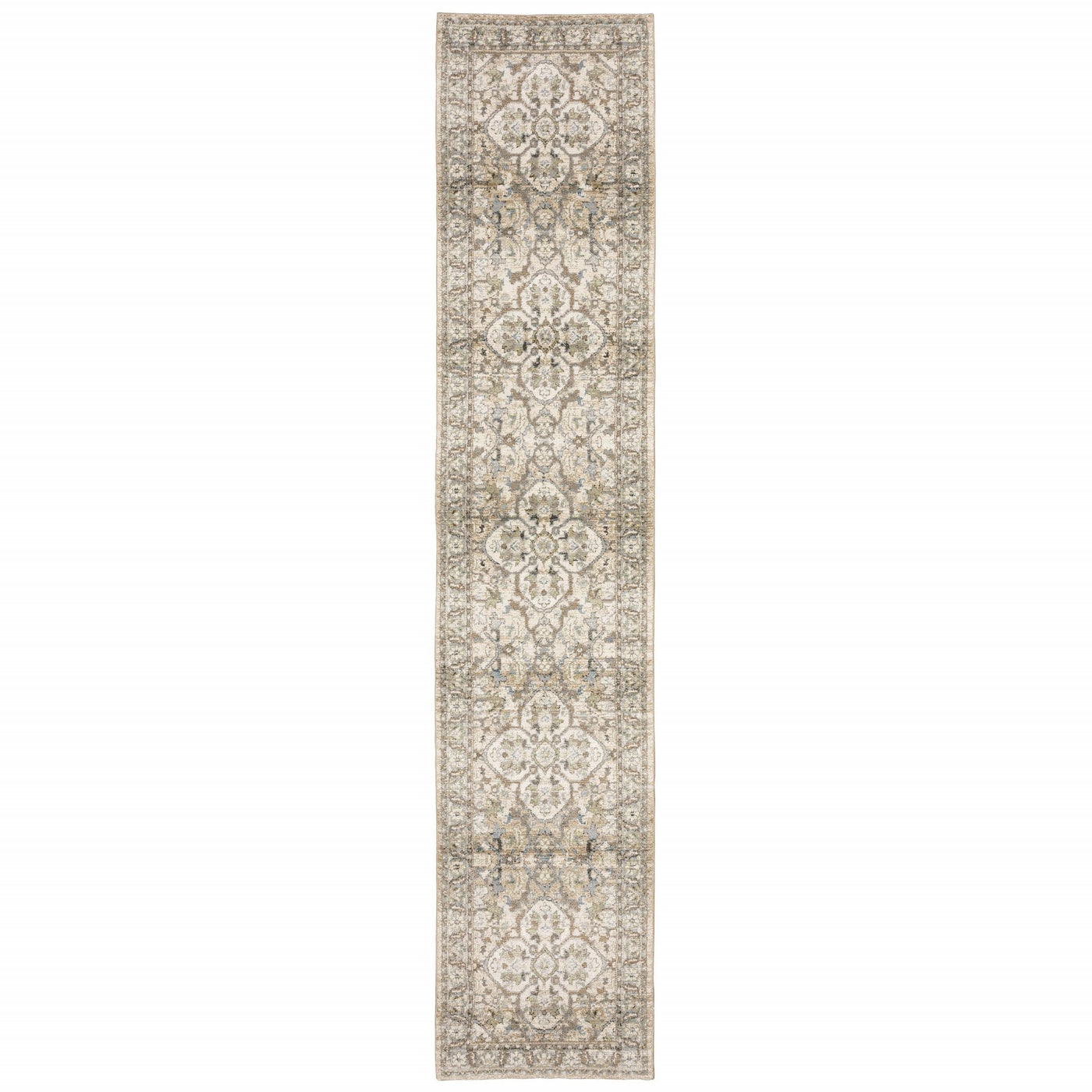 2’X8’ Beige And Ivory Medallion Runner Rug - Area Rugs