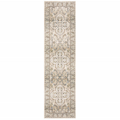 2’X8’ Beige And Ivory Medallion Runner Rug - Area Rugs