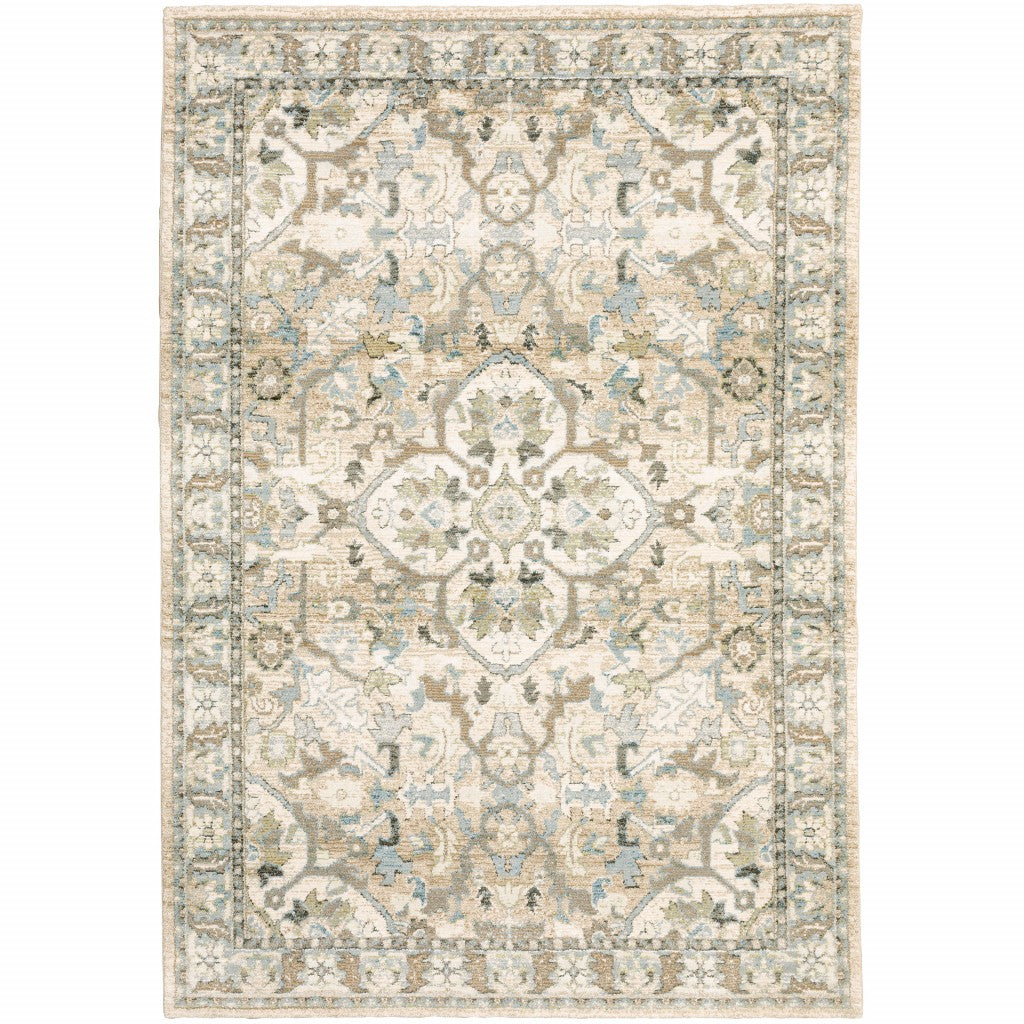 2’X8’ Beige And Ivory Medallion Runner Rug - Area Rugs