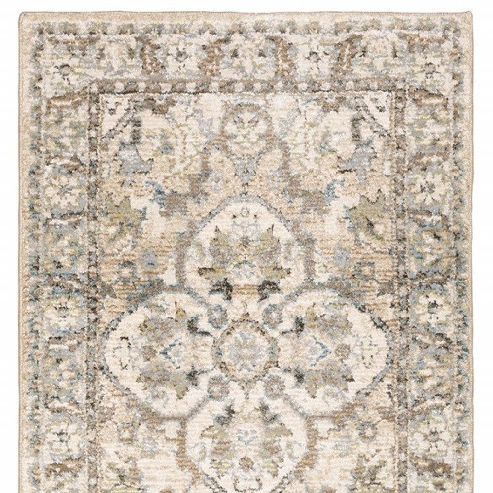 2’X8’ Beige And Ivory Medallion Runner Rug - Area Rugs