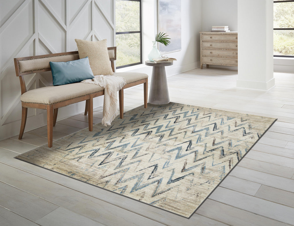 3’ X 5’ Ivory Chevron Dhurrie Area Rug - Area Rugs