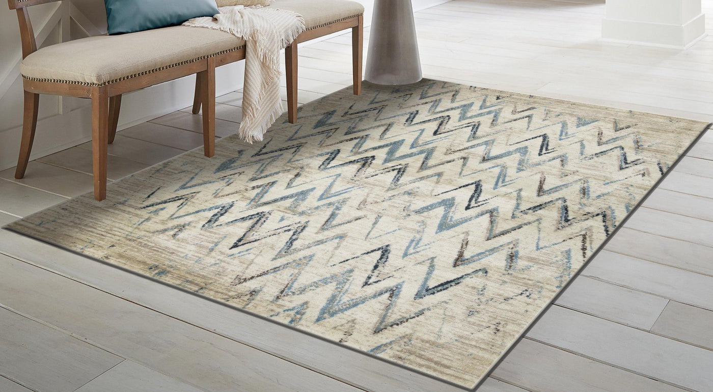 3’ X 5’ Ivory Chevron Dhurrie Area Rug - Area Rugs