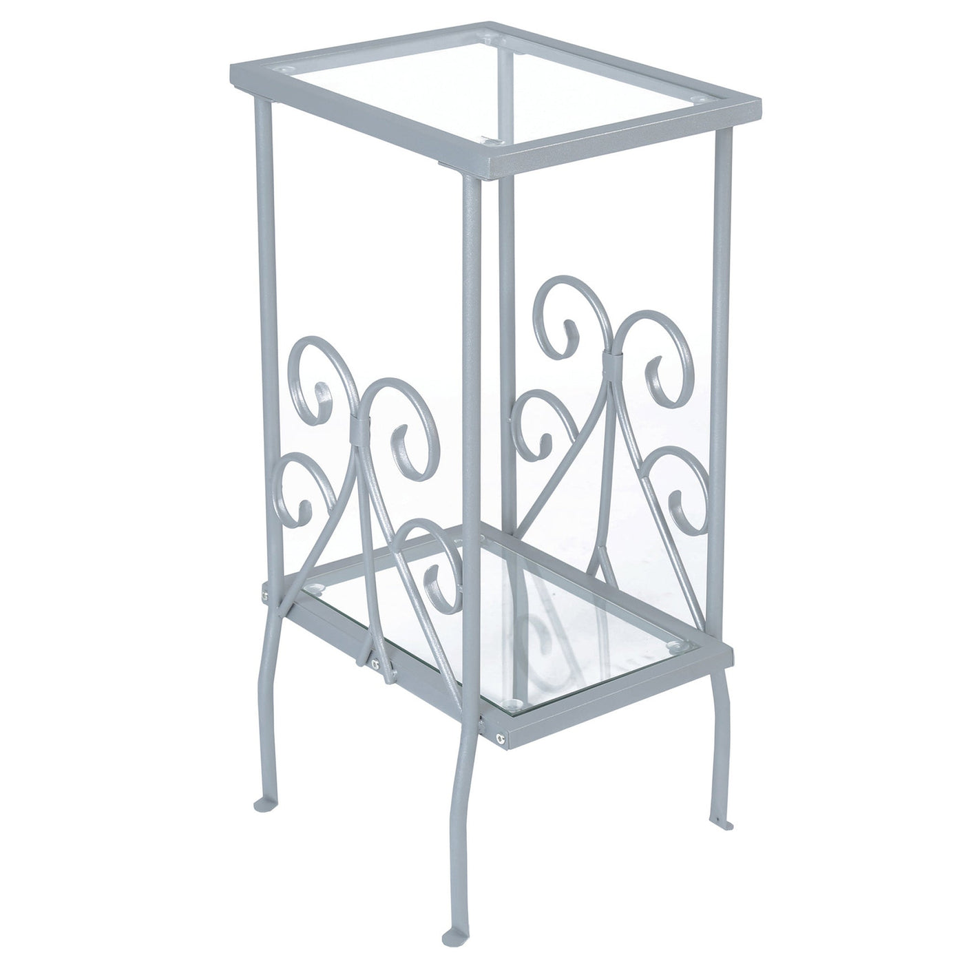 30’ Silver And Clear Glass End Table With Shelf - Silver,Clear - End-Side Tables