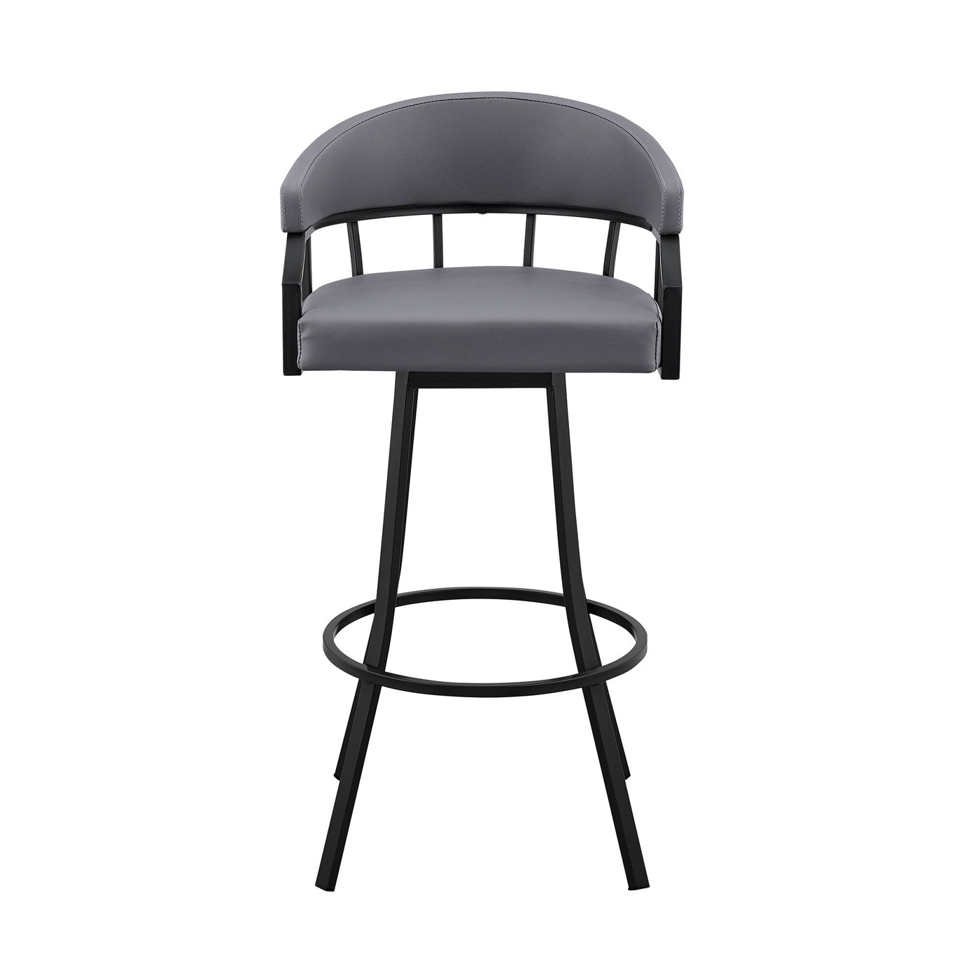 30’ Slate Gray And Black Faux Leather And Iron Swivel Low Back Bar Height Bar Chair - Bar Chairs