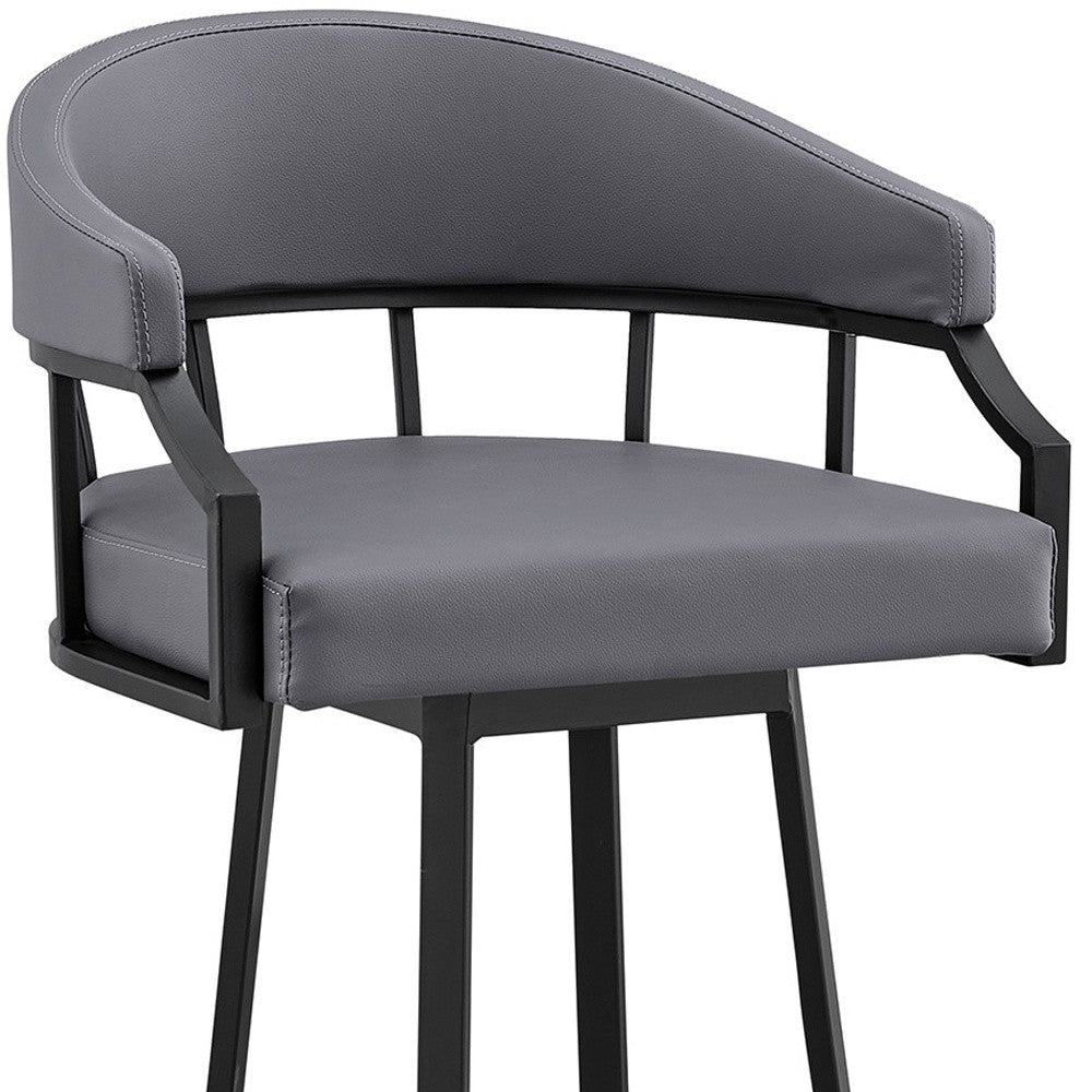 30’ Slate Gray And Black Faux Leather And Iron Swivel Low Back Bar Height Bar Chair - Bar Chairs