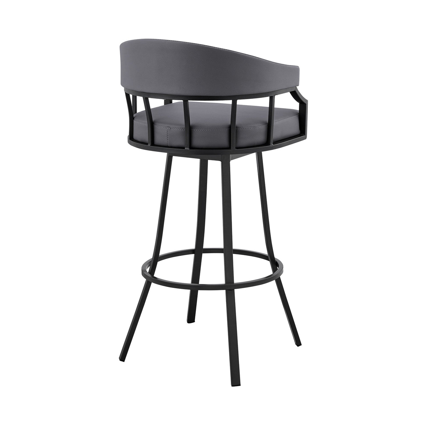 30’ Slate Gray And Black Faux Leather And Iron Swivel Low Back Bar Height Bar Chair - Bar Chairs