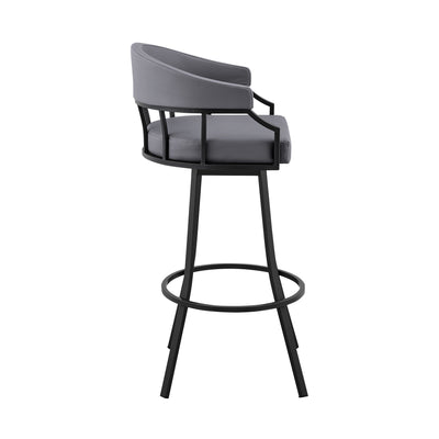 30’ Slate Gray And Black Faux Leather And Iron Swivel Low Back Bar Height Bar Chair - Bar Chairs