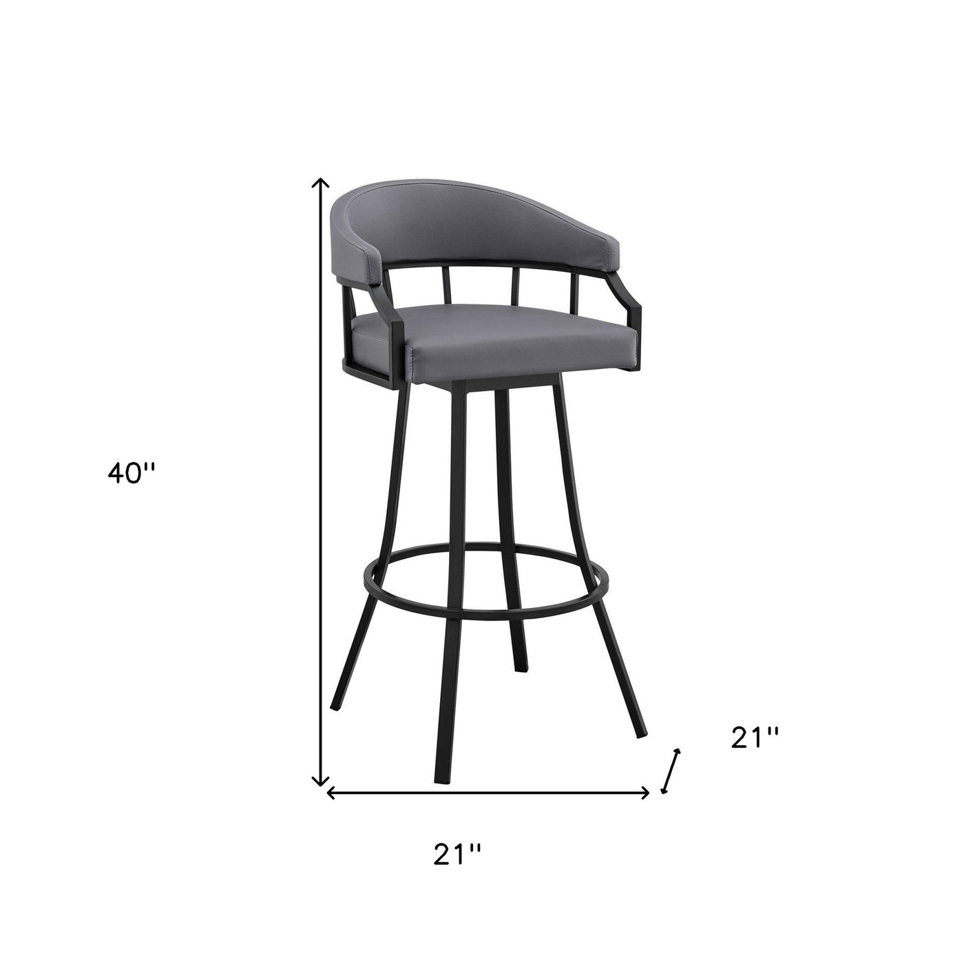 30’ Slate Gray And Black Faux Leather And Iron Swivel Low Back Bar Height Bar Chair - Bar Chairs