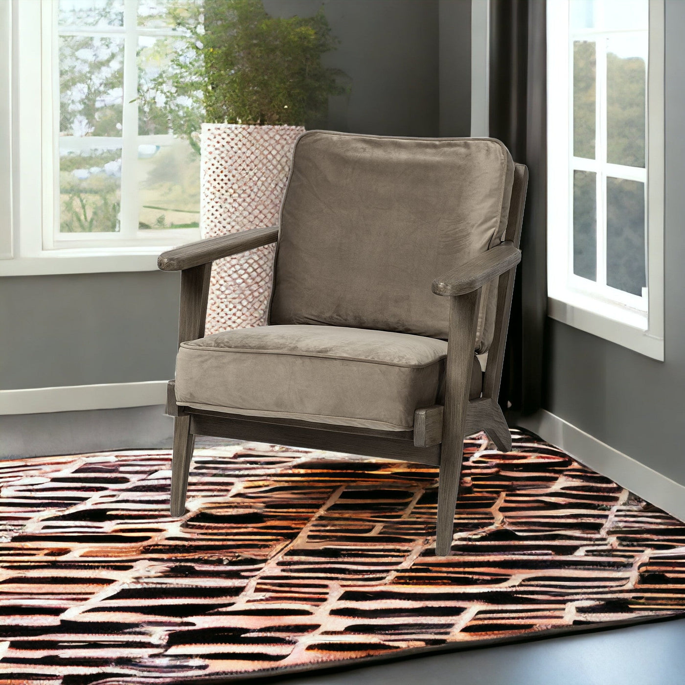 31’’ Brown Velvet Arm Chair - Accent Chairs