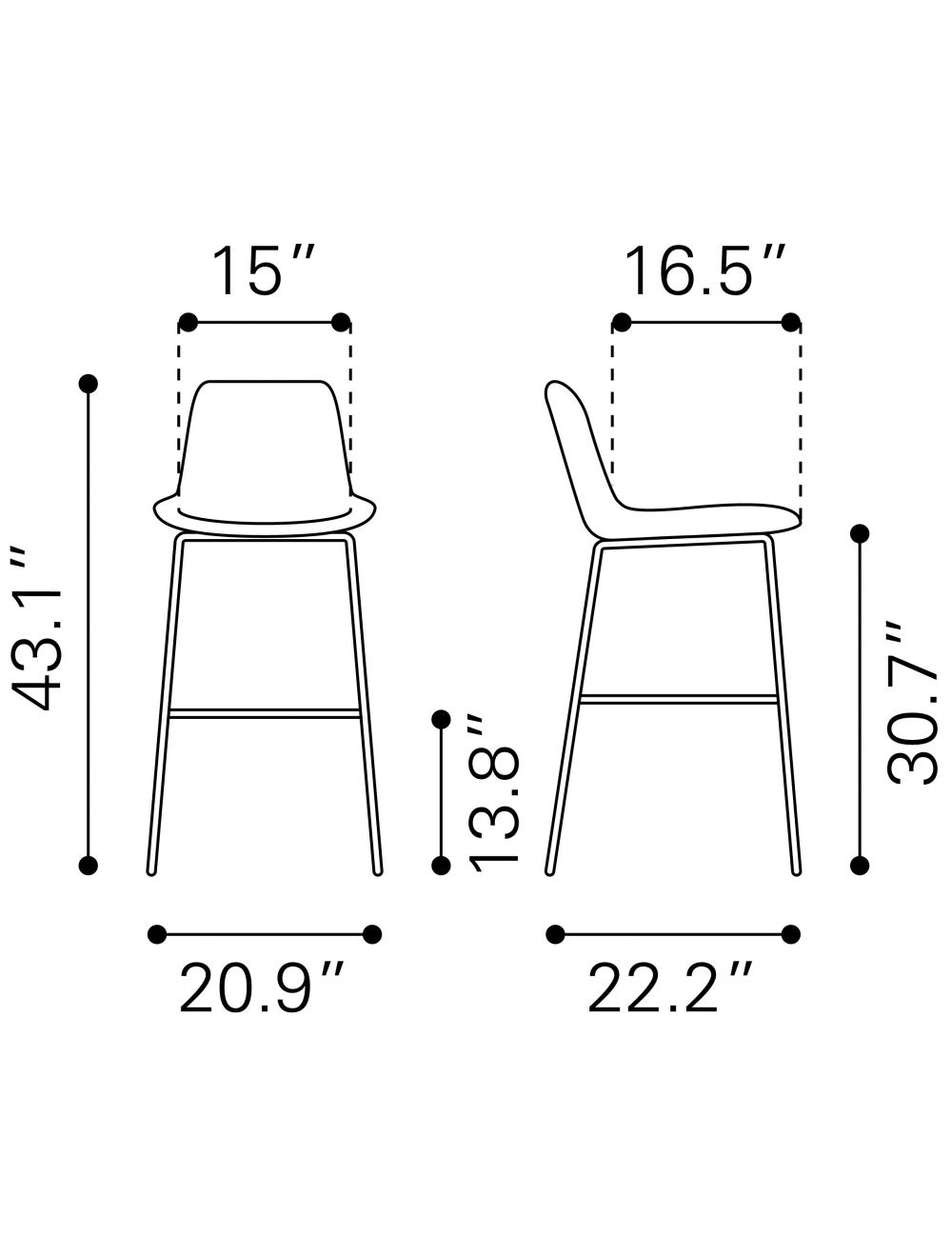 31 ’ Gray And Black Steel Low Back Bar Height Bar Chair - Bar Chairs