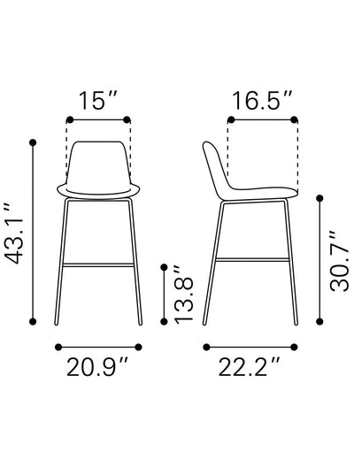 31 ’ Gray And Black Steel Low Back Bar Height Bar Chair - Bar Chairs