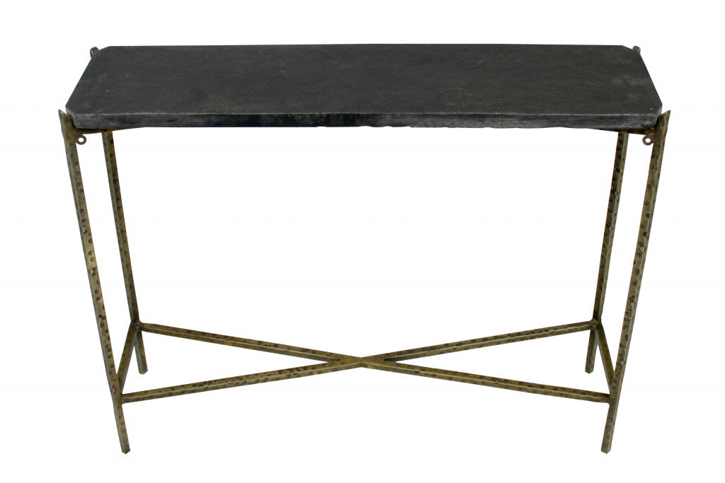 32’ Black and Gold Stone Frame Console Table - Console Tables