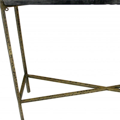 32’ Black and Gold Stone Frame Console Table - Console Tables