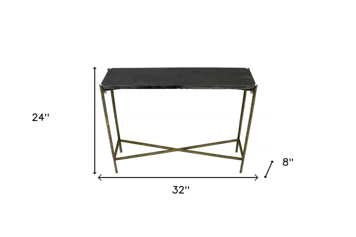 32’ Black and Gold Stone Frame Console Table - Console Tables