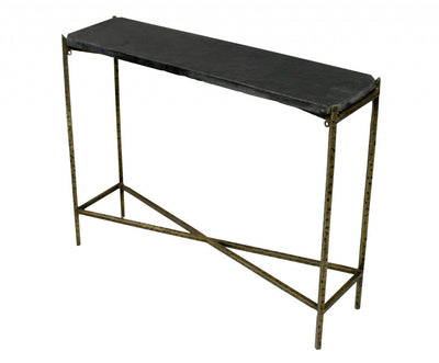 32’ Black and Gold Stone Frame Console Table - Console Tables