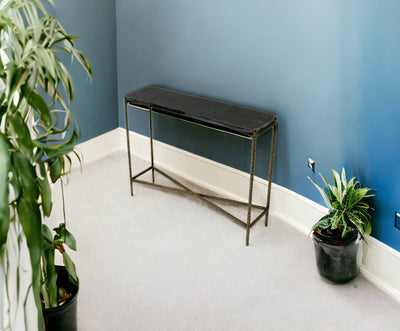 32’ Black and Gold Stone Frame Console Table - Console Tables
