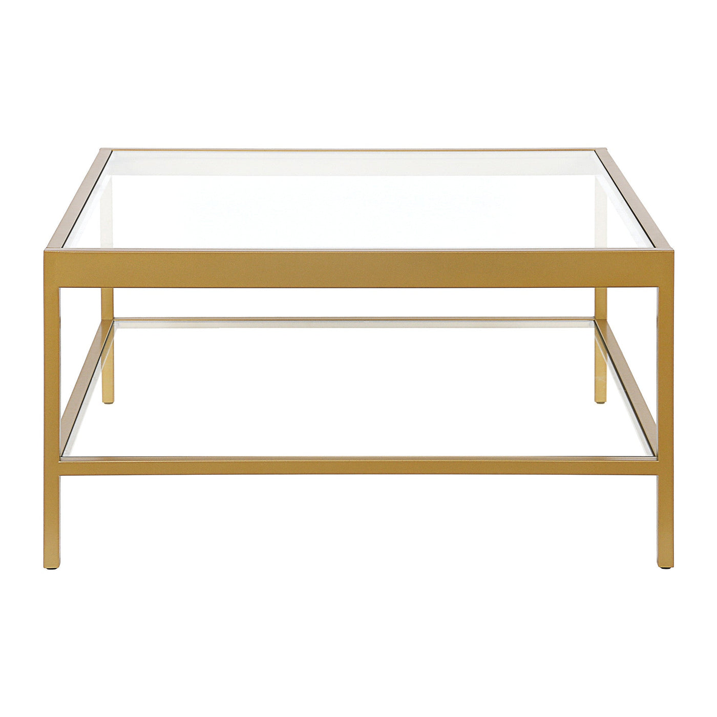 32’’ Clear And Gold Glass And Steel Square Coffee Table With Shelf - Coffee Tables