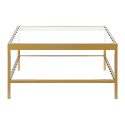 32’’ Clear And Gold Glass And Steel Square Coffee Table With Shelf - Coffee Tables