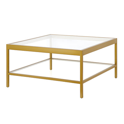 32’’ Clear And Gold Glass And Steel Square Coffee Table With Shelf - Coffee Tables