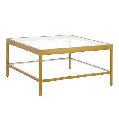 32’’ Clear And Gold Glass And Steel Square Coffee Table With Shelf - Coffee Tables