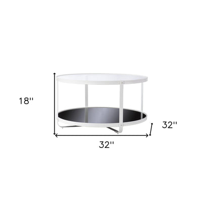 32’ White Glass And Metal Two Tier Round Coffee Table - Coffee Tables