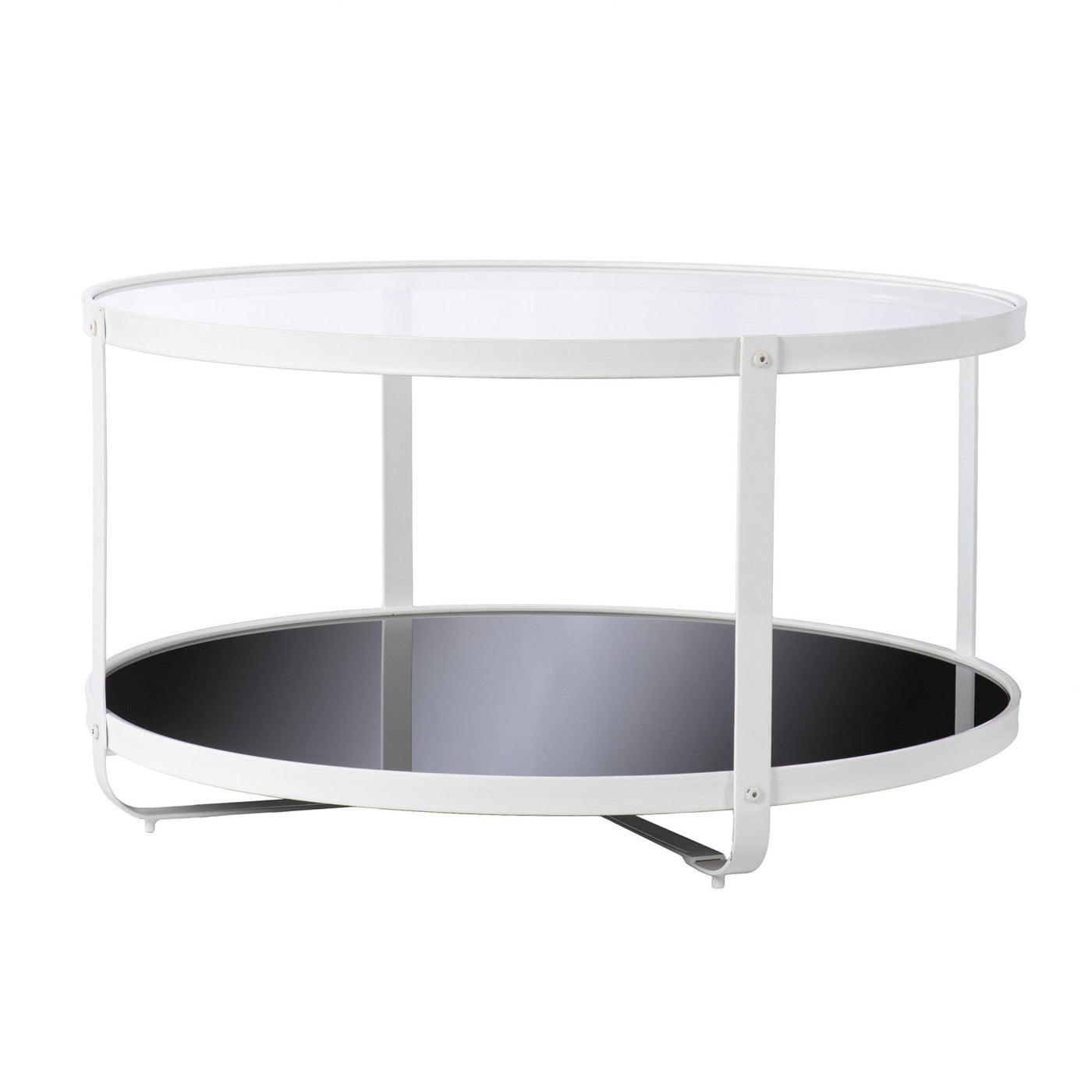 32’ White Glass And Metal Two Tier Round Coffee Table - Coffee Tables