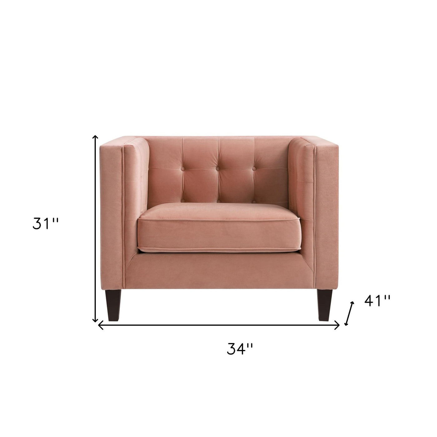 34’’ Blush And Black Velvet Tufted Club Chair - Blush - Accent Chairs