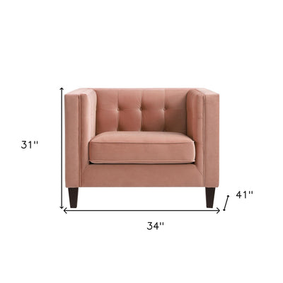 34’’ Blush And Black Velvet Tufted Club Chair - Blush - Accent Chairs