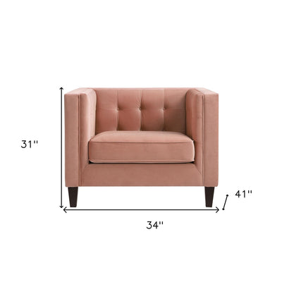 34’ Blush And Black Velvet Tufted Club Chair - Blush - Accent Chairs