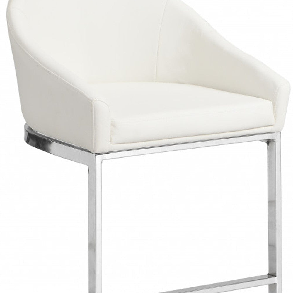 35’ White And Silver Faux Leather And Steel Low Back Bar Height Bar Chair - Bar Chairs