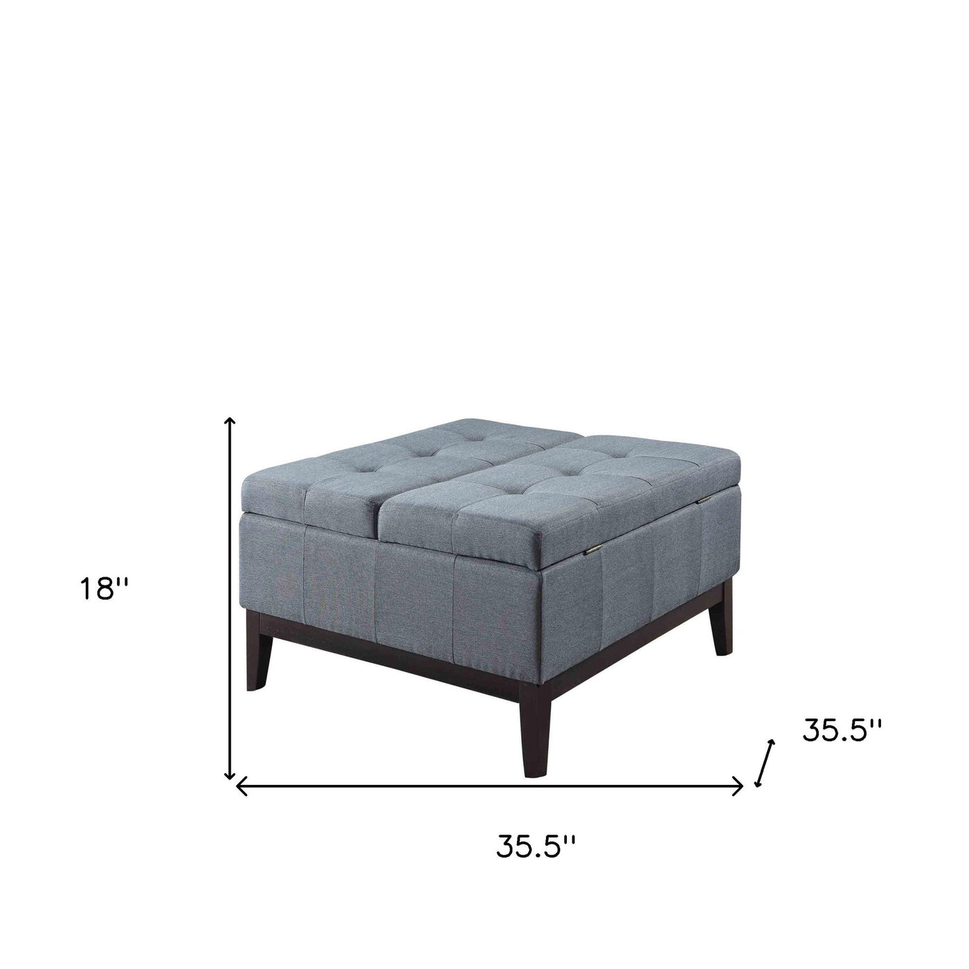 36’ Slate Blue Linen And Black Tufted Storage - Ottomans